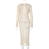 Women Dresses Winter Sexy Cutout Ripped Wool Long Sleeve Dress
