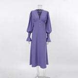 Women Dress Elegant Lantern Sleeve Chiffon Dress