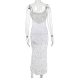 Women Dresses Summer Slim Fit Long Dress Sexy Flocking Suspenders Dress