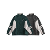 Unisex Jacket Retro Patchwork Contrast Color Stand-up Collar Jacket Men Spring and Autumn Coat