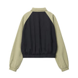 Women Jacket Letter Embroidered Color Matching Casual Coat Lapel Sports Jacket