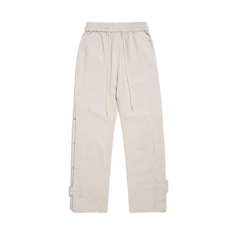Men Sweatpants Casual Trousers Breasted Decorative Wide Leg Pants Drawstring Straight-Leg Pants