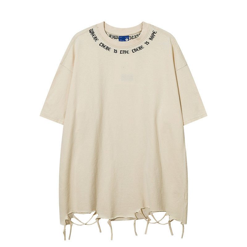Men T Shirt Letter Embroidered Crew Neck Short Sleeve T-shirt