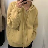 Women Knitted Cardigan Retro Hooded Cardigan Sweater Zipper Knitted Coat