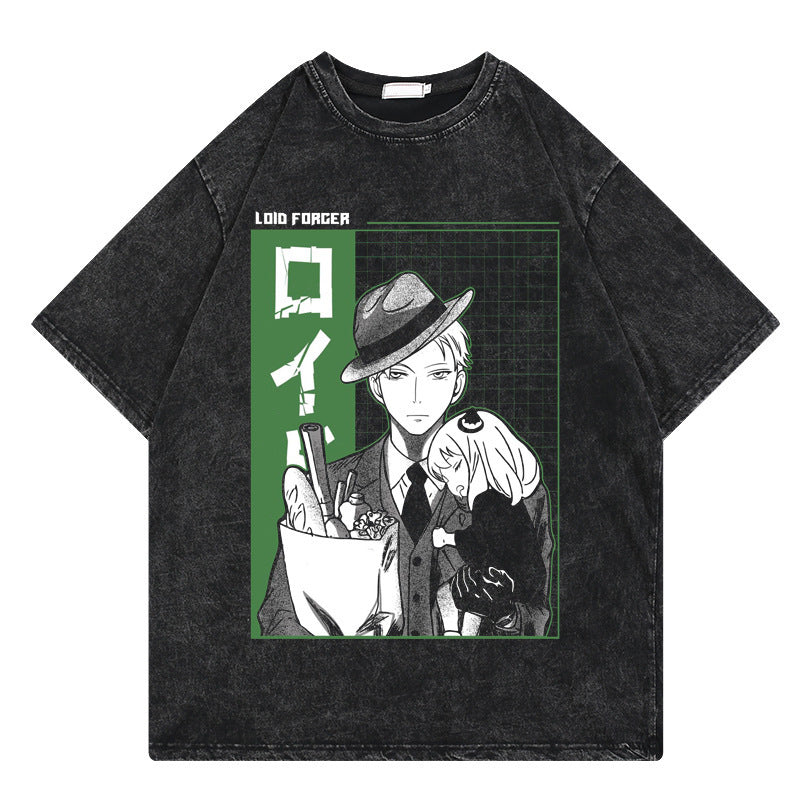 Washed retro T-shirt printed graphic casual cotton summer short sleeves