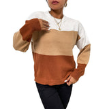 Women Knitted Sweater Autumn Leisure Women's Loose Color Matching Long Sleeve Pullover