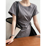 Women T Shirt Split Short-Sleeved T-shirt Top Summer Bottoming Shirt