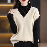 Women Knitted Pullover Fall/Winter Knitted Vest Loose Sleeveless Knitted Top