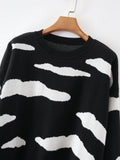 Women Sweater Knitwear Loose Sweater Women's Autumn Cloud Printed Long-Sleeved Sweater Top