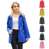 Women's Trench Coat Long-Sleeved Waterproof Mid-Length Trench Coat Women's Hooded Striped Raincoat