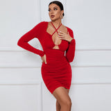 Women Dress Sexy Cutout Tight Skirt Short Skirt Sheath Long Sleeve Dress
