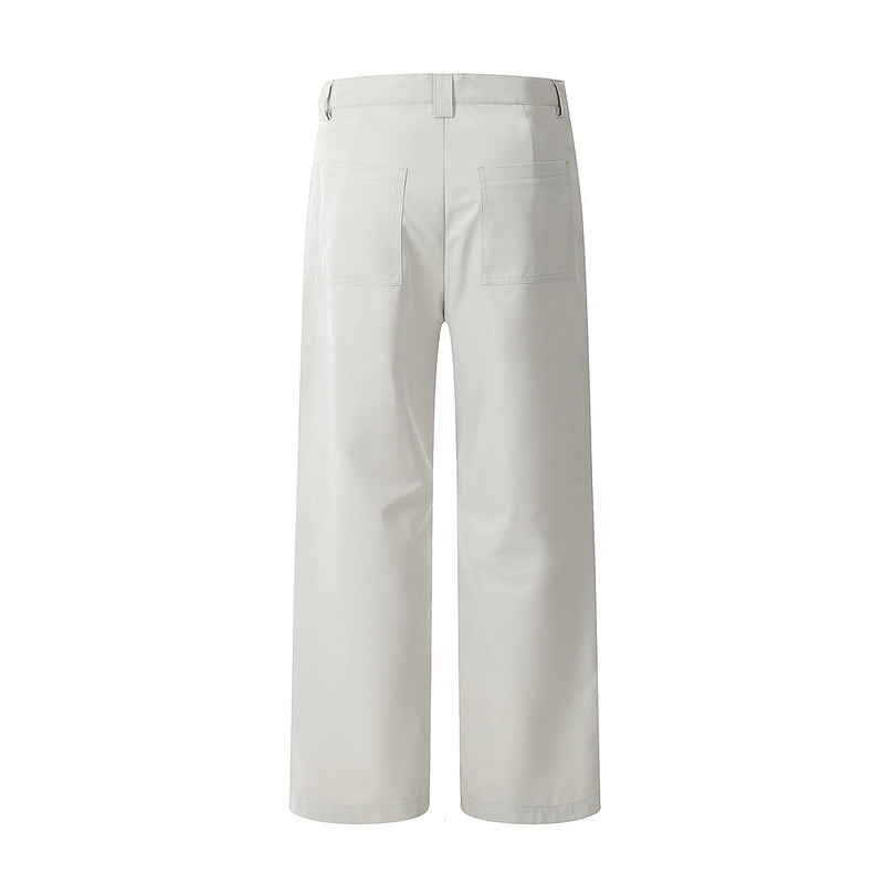 Men Sweatpants Multi-Pocket Pleated Casual Pants Solid Color Baggy Straight Trousers