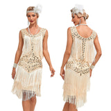 Flappers 1920S Dress Vintage Gatsby Ball Gown Dance Dress round Neck Sequins
