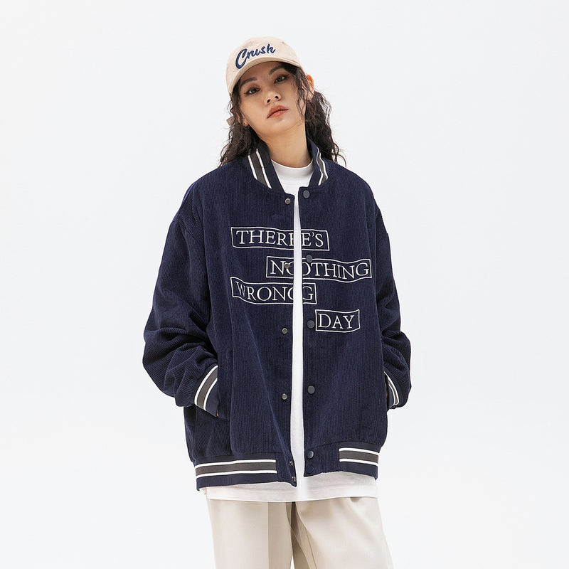 Unisex Jacket Vintage Baseball Uniform Jacket Men's and Women's Loose Embroidered Corduroy Jacket