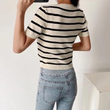 Women Sweater Knitwear Short Ice Silk Knitted Short Sleeve T-shirt