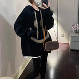 Women Knitwear Autumn and Winter Smiley Hooded Sweater Loose Pullover