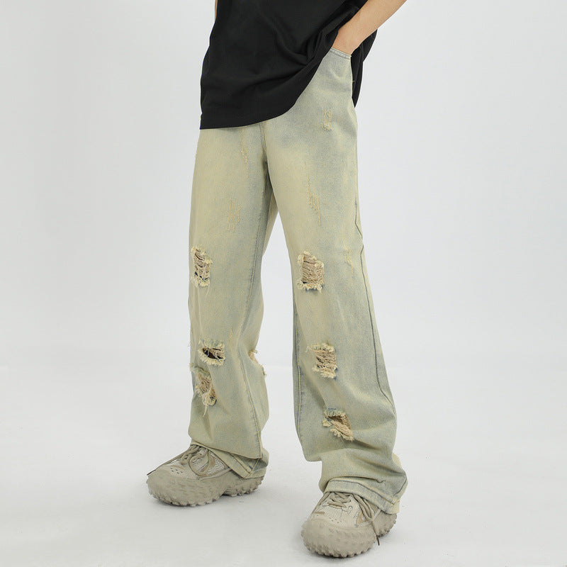 Men Jeans Washed Jeans Loose Slim Trousers