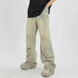 Men Jeans Washed Jeans Loose Slim Trousers