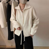 Women Knitwear Autumn and Winter Zipper Turtleneck Sweater Loose Knitted Cardigan