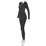 Women Jumpsuit Summer Shiny V-neck Long Sleeve Sexy Backless Jumpsuit