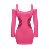 Women Dresses Sexy Waist Hollow-out Long Sleeve Narrow Dress Gown (Zns0409)