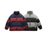 Unisex Winter Cotton Coat Stripes Stand-up Collar Cotton-Padded Clothes Vintage Labeling Warm-Keeping Cotton Clothing