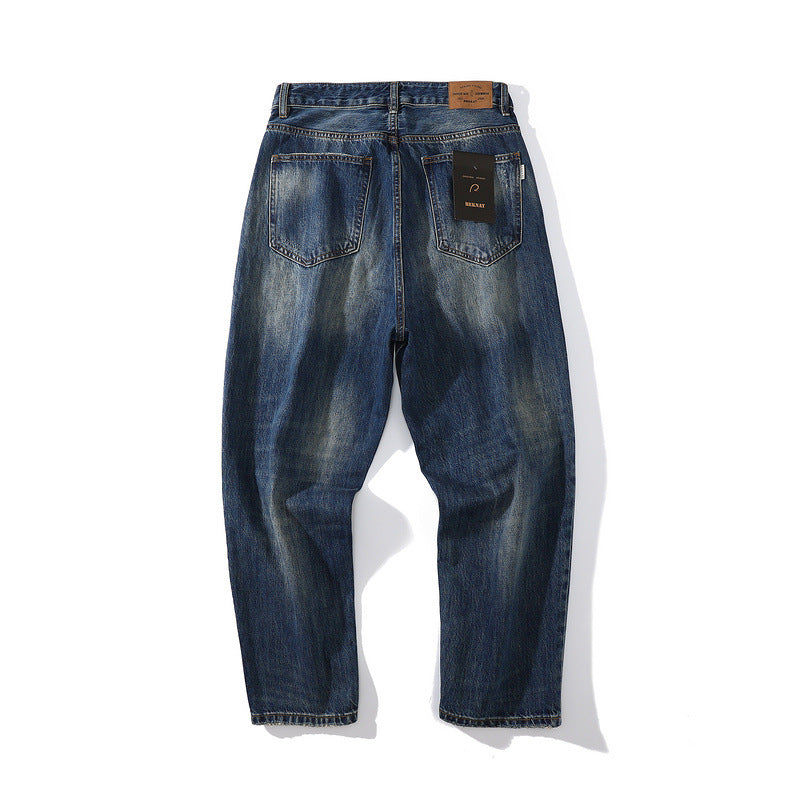 Men Jeans Vintage Denim Pants Loose Worn Looking Washed-out Straight Casual Pants