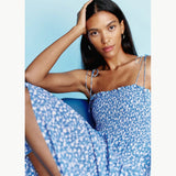 Robe Bridgerton Blue Printed Long Slim Strap Dress