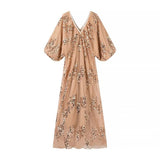 Women Dresses Summer Batwing Sleeve V-neck Long Dress (Xds0414)