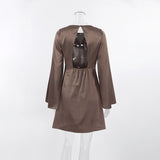 Women Dress Flared Sleeve High Waist Dress Spring Short Skirt