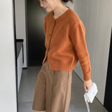 Women Cardigan Sweater Autumn Thick Sweater Button Long Sleeve round Neck Short Top Cardigan Coat 8t3119