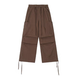 Men Sweatpants Pleated Casual Pants Men's Pocket Straight-Leg Trousers Drawstring Jogger Pants