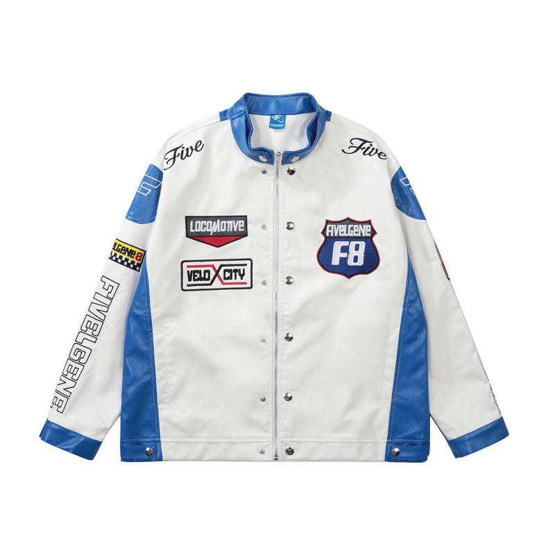 Men Jacket Coat PU Leather Jacket Coat Loose Motorcycle Clothing Sports Leather Clothing with Stand Collar