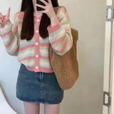 Women Knitwear Autumn and Winter Striped Lapel Sweater Loose Knitted Cardigan