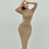 Women Dresses Fall Slim Fit round-Neck Long-Sleeved Dress