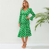 Women Date Dress Autumn and Winter Dress Sexy V-neck Polka Dot Printing Long-Sleeved Fishtail Dress