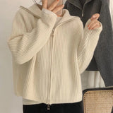 Women Knitted Cardigan Autumn Winter Retro Zipper Knitted Cardigan