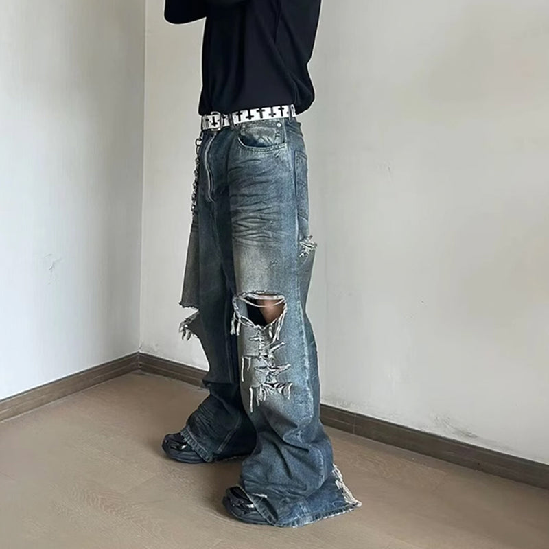 MIJKO Mens Vintage Pants MIJKO Vintage Washed Old Crease Textured Jeans