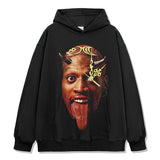 Dennis Rodman Graphic Tee Printed Short Sleeve T-Shirt Cotton Washed Loose Crew Neck Hooded Sweater