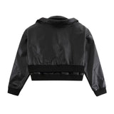 Women Jacket Ribbed Short Leather Jacket Women Zipper Jacket Coat