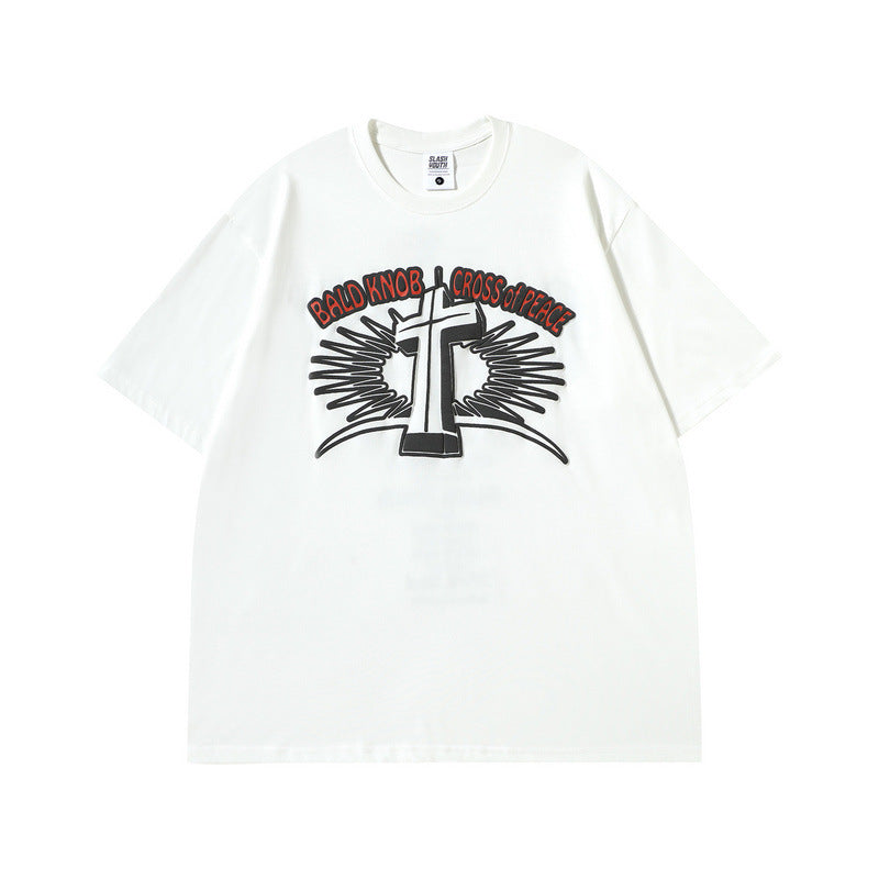 Men T Shirt Vintage Cross Wash Short Sleeve T-shirt
