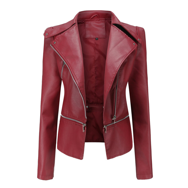 Red Leather Jacket Detachable Spring and Autumn Coat Women's Casual Jacket