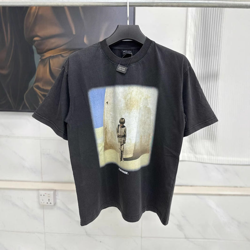 Mens T-shirts STAY HERE Star Wars print print vintage wash do old short sleeves