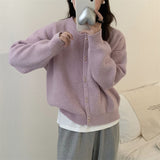 Women Knitted Cardigan Autumn and Winter round Neck Casual Sweater Coat