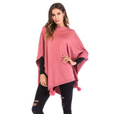 Women Knitted Sweater Autumn Fur Ball Solid Color Cape and Shawl Diamond Knitted Cloak