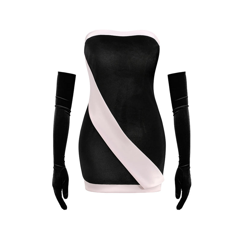 Women Dresses Sexy Strapless Dress Autumn Winter Retro Dress (Zns0409)