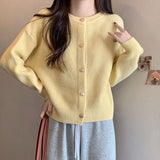 Women Knitted Cardigan round Neck Knitted Cardigan Autumn Winter Retro Thickened Sweater Coat