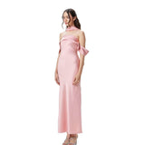 Women Dresses Summer Slim Fit Long Dress Satin off-the-Shoulder Dress