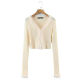 Women Sweater Knit Wear Autumn Short Fur Collar Knitted Cardigan Single-Breasted Top