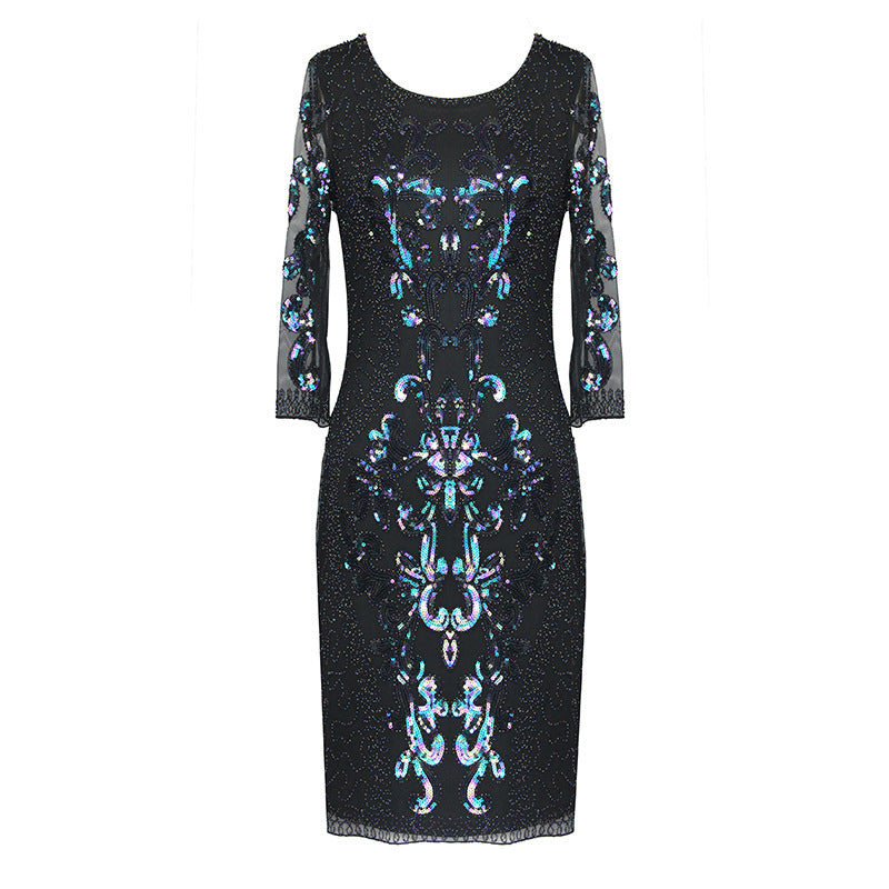 Flappers 1920S Dress Retro Cropped Sleeves Pearl Embroidery Sequins Dress